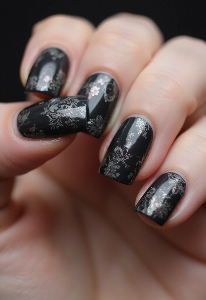 21 Estilos de Uñas Negras Elegantes que Debes Probar Este 2025 (¡El #12 es un Must!) - 13. Uñas Estilo Vintage
