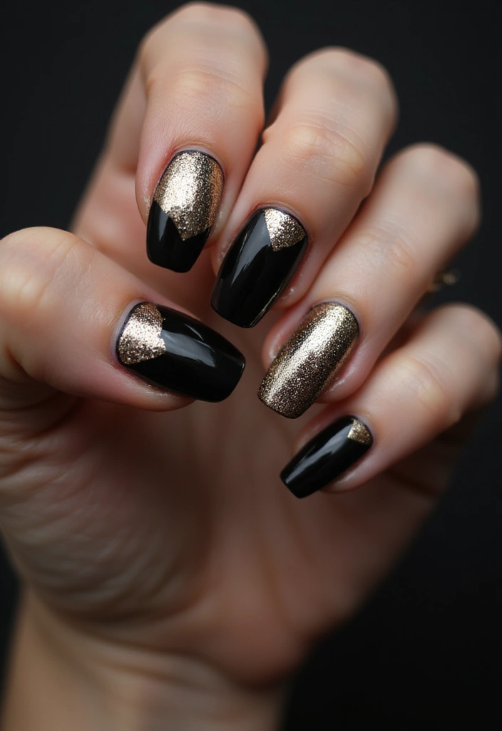 21 Estilos de Uñas Negras Elegantes que Debes Probar Este 2025 (¡El #12 es un Must!) - 14. Uñas con Acabado Metálico