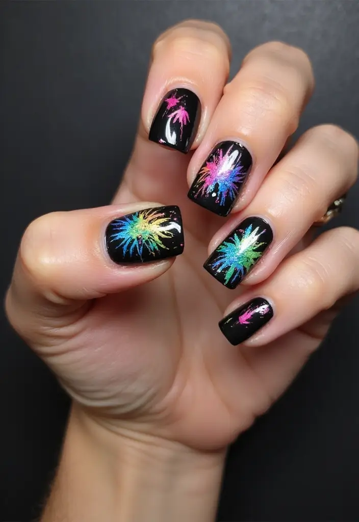 21 Estilos de Uñas Negras Elegantes que Debes Probar Este 2025 (¡El #12 es un Must!) - 15. Uñas con Arte Abstrato
