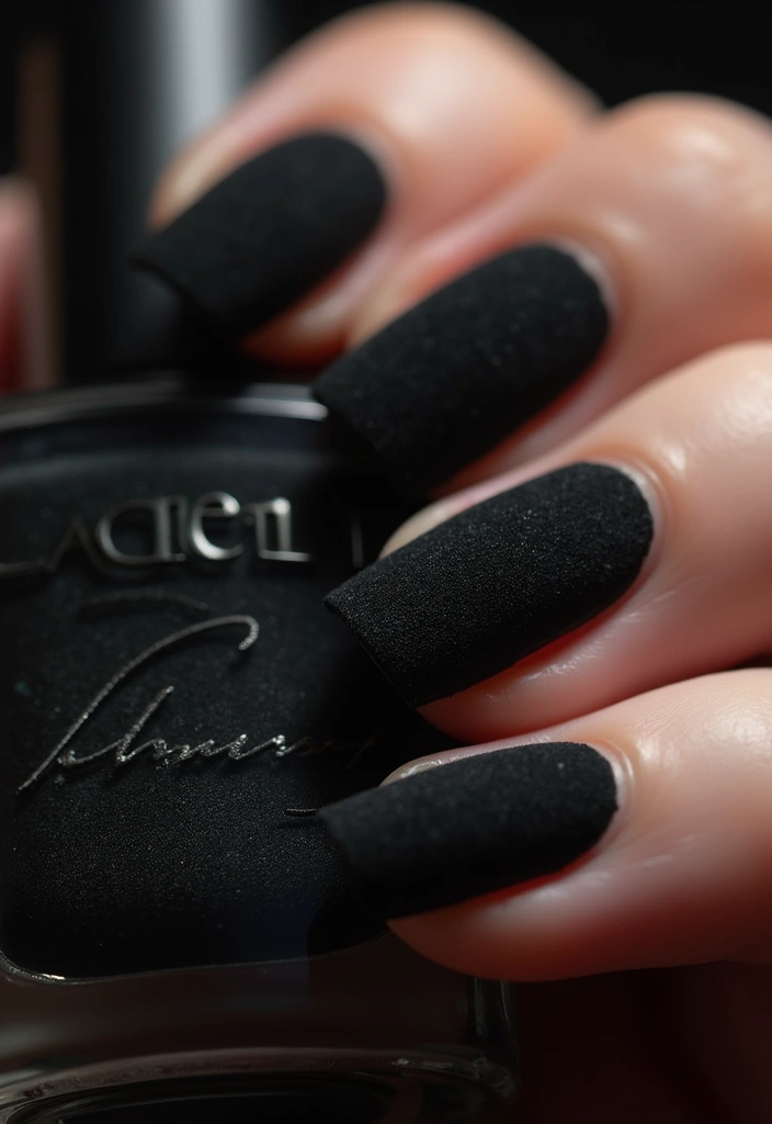 21 Estilos de Uñas Negras Elegantes que Debes Probar Este 2025 (¡El #12 es un Must!) - 7. Texturas Intrigantes: Terciopelo