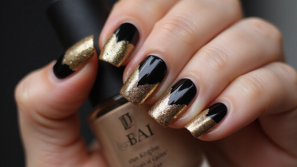 21 Ideas de Manicure Negro con Dorado que Definirán tu Estilo en 2025 (¡Imperdible el #14!) - 1. Clásico y Elegante: Francés Invertido