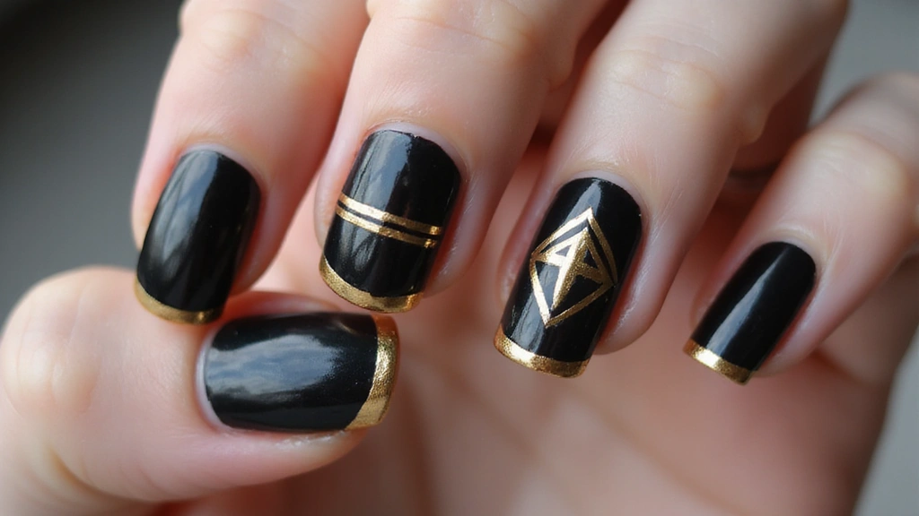 21 Ideas de Manicure Negro con Dorado que Definirán tu Estilo en 2025 (¡Imperdible el #14!) - 11. Geometría Moderna