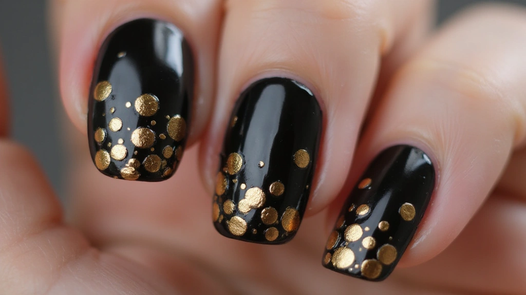 21 Ideas de Manicure Negro con Dorado que Definirán tu Estilo en 2025 (¡Imperdible el #14!) - 12. Círculos Dorados