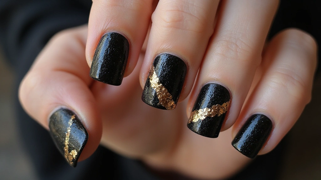 21 Ideas de Manicure Negro con Dorado que Definirán tu Estilo en 2025 (¡Imperdible el #14!) - 16. Diseño de Cuero