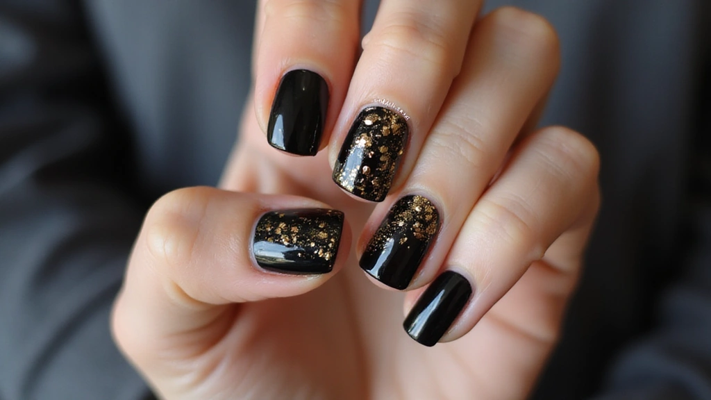 21 Ideas de Manicure Negro con Dorado que Definirán tu Estilo en 2025 (¡Imperdible el #14!) - 2. Glitter Glamour