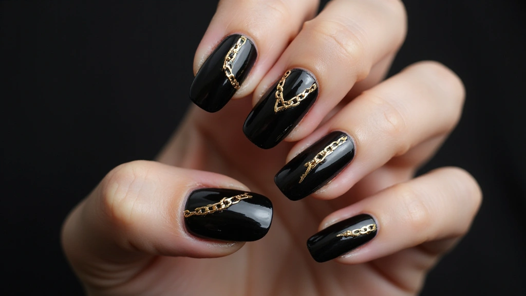 21 Ideas de Manicure Negro con Dorado que Definirán tu Estilo en 2025 (¡Imperdible el #14!) - 21. Conexiones de Cadenas