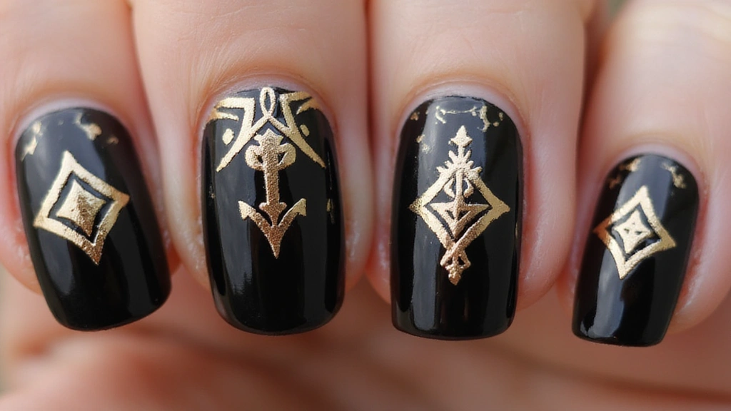 21 Ideas de Manicure Negro con Dorado que Definirán tu Estilo en 2025 (¡Imperdible el #14!) - 7. Estilo Simétrico