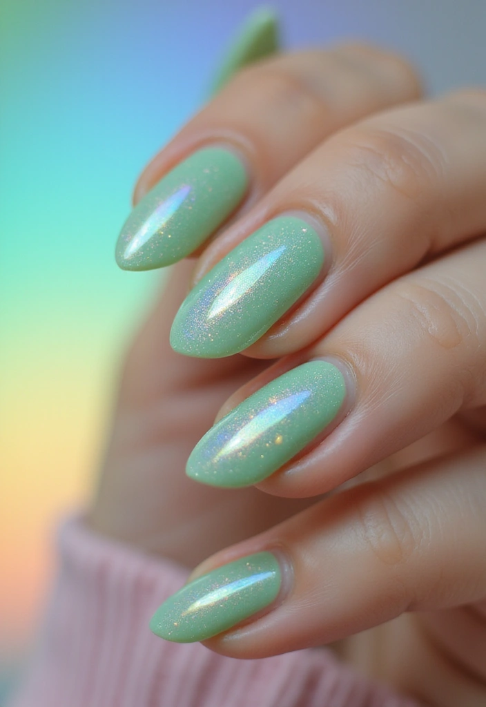 21 Mint, Lilac & Pastel Green Nail Ideas That'll Leave You Breathless! - 14. Pastel Green Holographic Shine