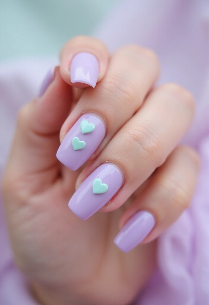 21 Mint, Lilac & Pastel Green Nail Ideas That'll Leave You Breathless! - 15. Lilac Heart Accents