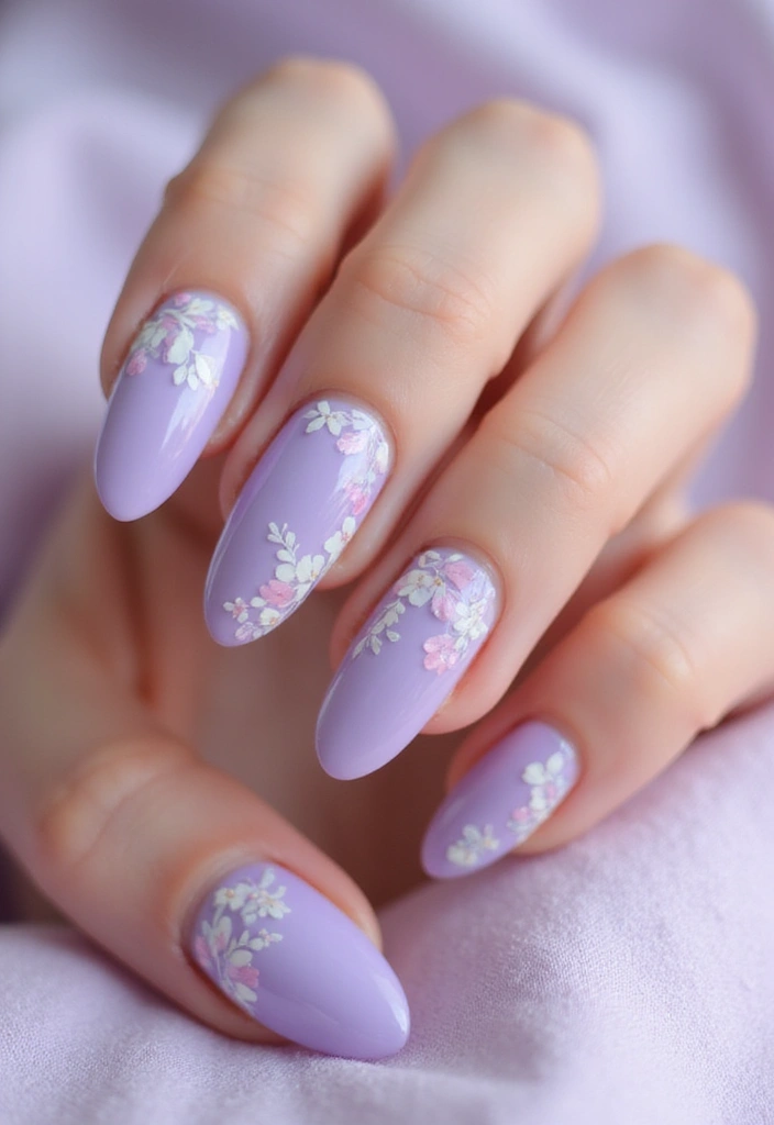21 Mint, Lilac & Pastel Green Nail Ideas That'll Leave You Breathless! - 2. Lilac Floral Delight