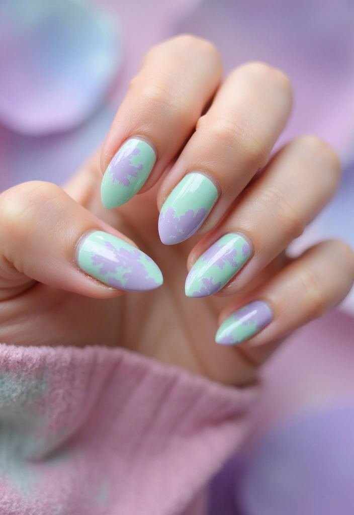 21 Mint, Lilac & Pastel Green Nail Ideas That'll Leave You Breathless! - 20. Pastel Green and Lilac Tie-Dye
