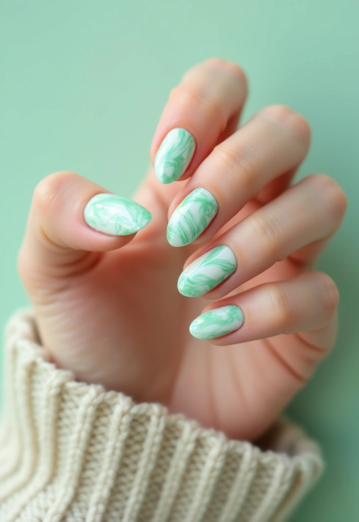 21 Mint, Lilac & Pastel Green Nail Ideas That'll Leave You Breathless! - 4. Mint Marble Effect
