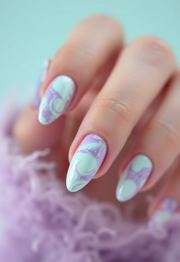 21 Mint, Lilac & Pastel Green Nail Ideas That'll Leave You Breathless! - 7. Mint and Lilac Swirl