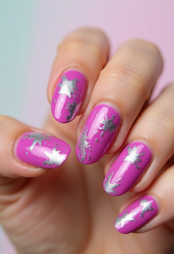12 Unique Fuchsia and Silver Nail Designs to Rock This Year (Trust Us, #3 Is a Showstopper!) - 10. Colorful Splatter