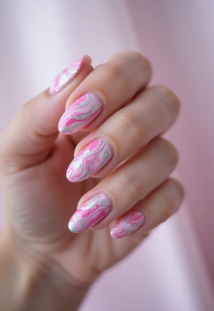 12 Unique Fuchsia and Silver Nail Designs to Rock This Year (Trust Us, #3 Is a Showstopper!) - 4. Marble Magic