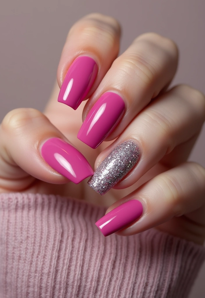 12 Unique Fuchsia and Silver Nail Designs to Rock This Year (Trust Us, #3 Is a Showstopper!) - 8. Statement Glitter