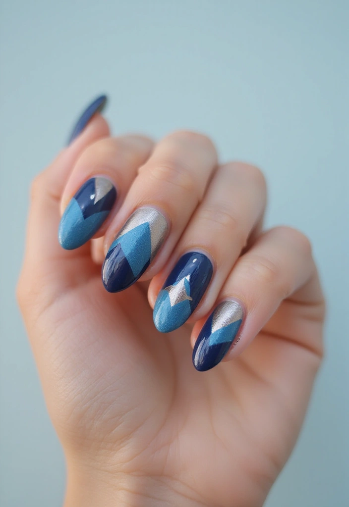 13 Creative Blue Steel and Navy Nail Designs That Are Pure Art! - 3. Geometric Patterns