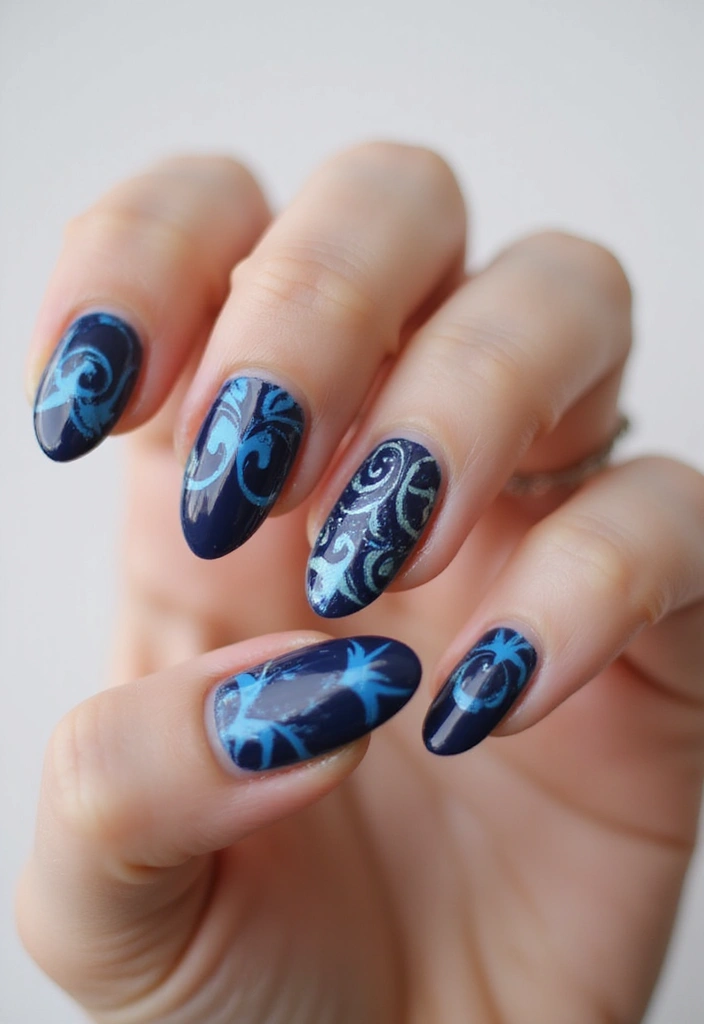 13 Creative Blue Steel and Navy Nail Designs That Are Pure Art! - 9. Retro Vibes