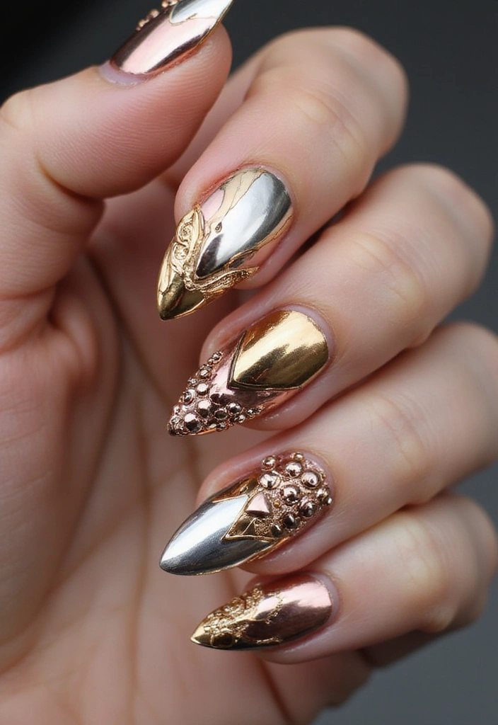 14 Trendy 3D Nail Styles That Are Taking Over Instagram (You Won't Believe #9!) - 5. Metallic Marvel
