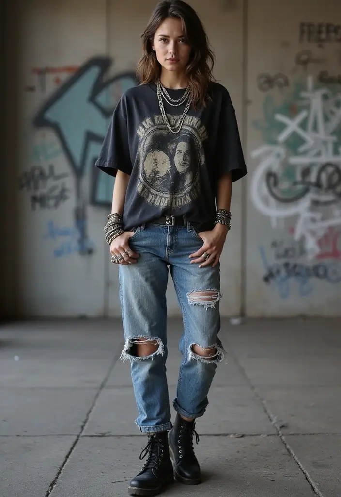 15 Edgy Grunge Looks That Will Instantly Upgrade Your Wardrobe (Warning: #5 Is a Game Changer!) - 1. Oversized Band Tees and Ripped Jeans
