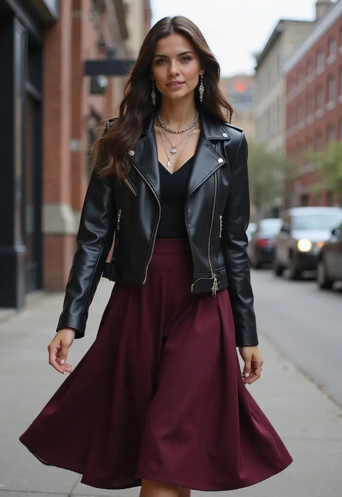 15 Edgy Grunge Looks That Will Instantly Upgrade Your Wardrobe (Warning: #5 Is a Game Changer!) - 3. Leather Jackets and Midi Skirts