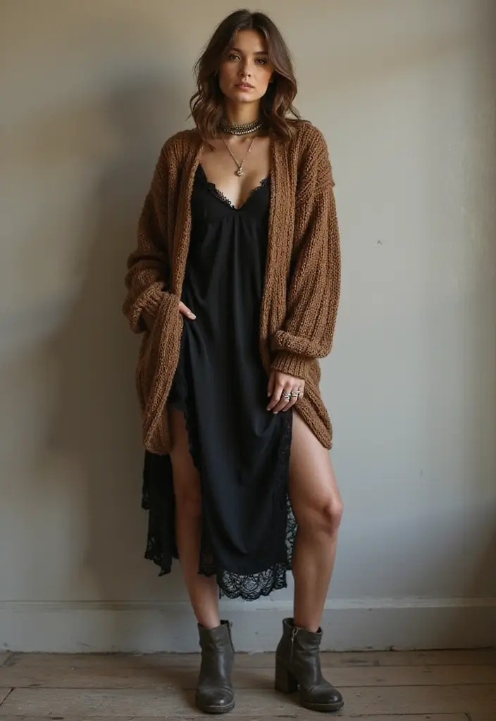15 Edgy Grunge Looks That Will Instantly Upgrade Your Wardrobe (Warning: #5 Is a Game Changer!) - 4. Chunky Knit Sweaters and Slip Dresses