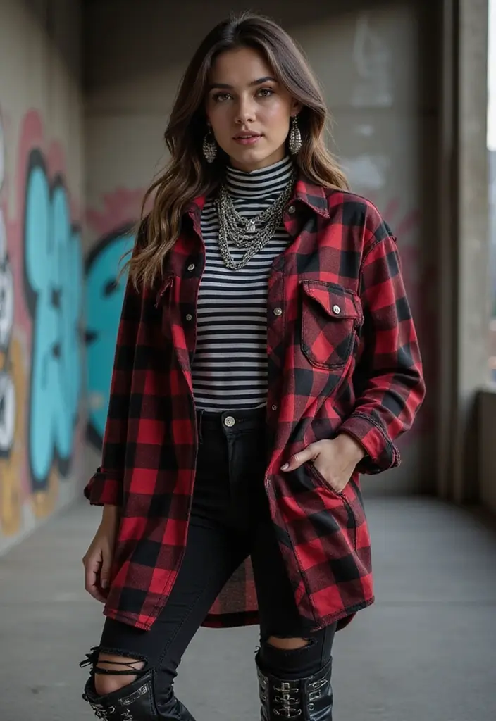 15 Edgy Grunge Looks That Will Instantly Upgrade Your Wardrobe (Warning: #5 Is a Game Changer!) - 9. Print Mixing: Plaids and Stripes