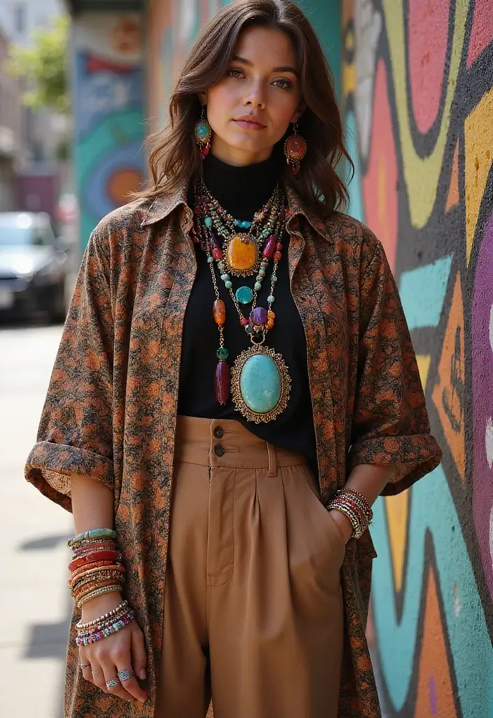 20 Street Style Outfits That'll Make You the Envy of Every Sidewalk! - 20. Eclectic Accessories and Layered Styles