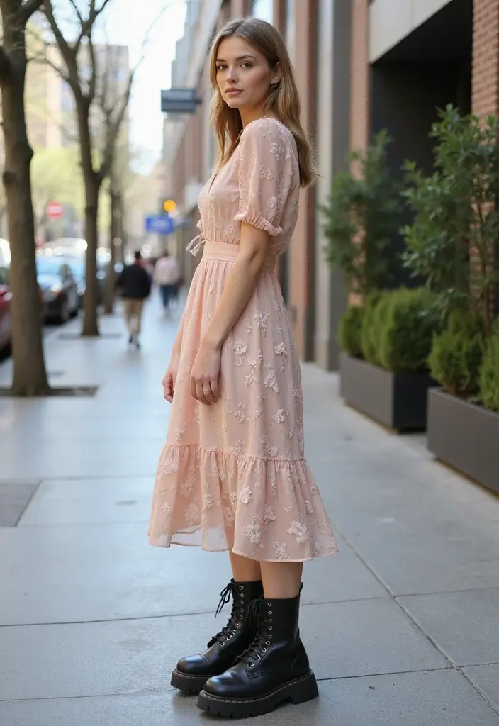 20 Street Style Outfits That'll Make You the Envy of Every Sidewalk! - 7. Elegant Dresses with Combat Boots