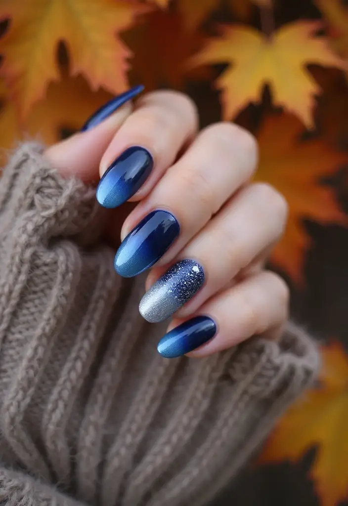 10 Stunning Fall Nails in Blue That Will Leave You Breathless! (You Won't Believe #6!) - 1. Midnight Blue Ombre