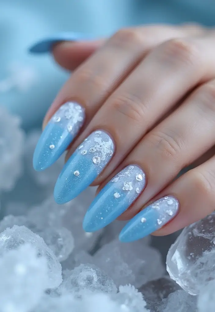10 Stunning Fall Nails in Blue That Will Leave You Breathless! (You Won't Believe #6!) - 2. Frosty Blue with White Accents