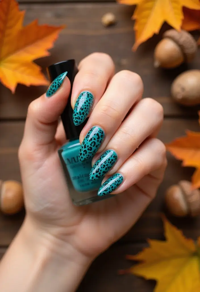 10 Stunning Fall Nails in Blue That Will Leave You Breathless! (You Won't Believe #6!) - 4. Turquoise Leopard Print