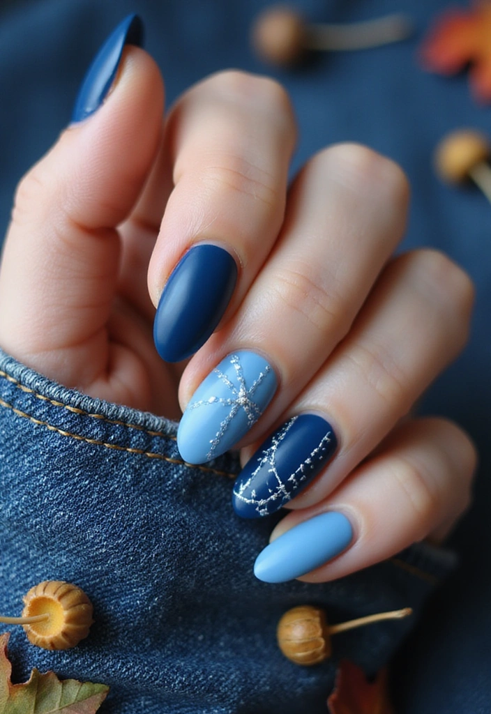 10 Stunning Fall Nails in Blue That Will Leave You Breathless! (You Won't Believe #6!) - 6. Denim-Inspired Nail Art