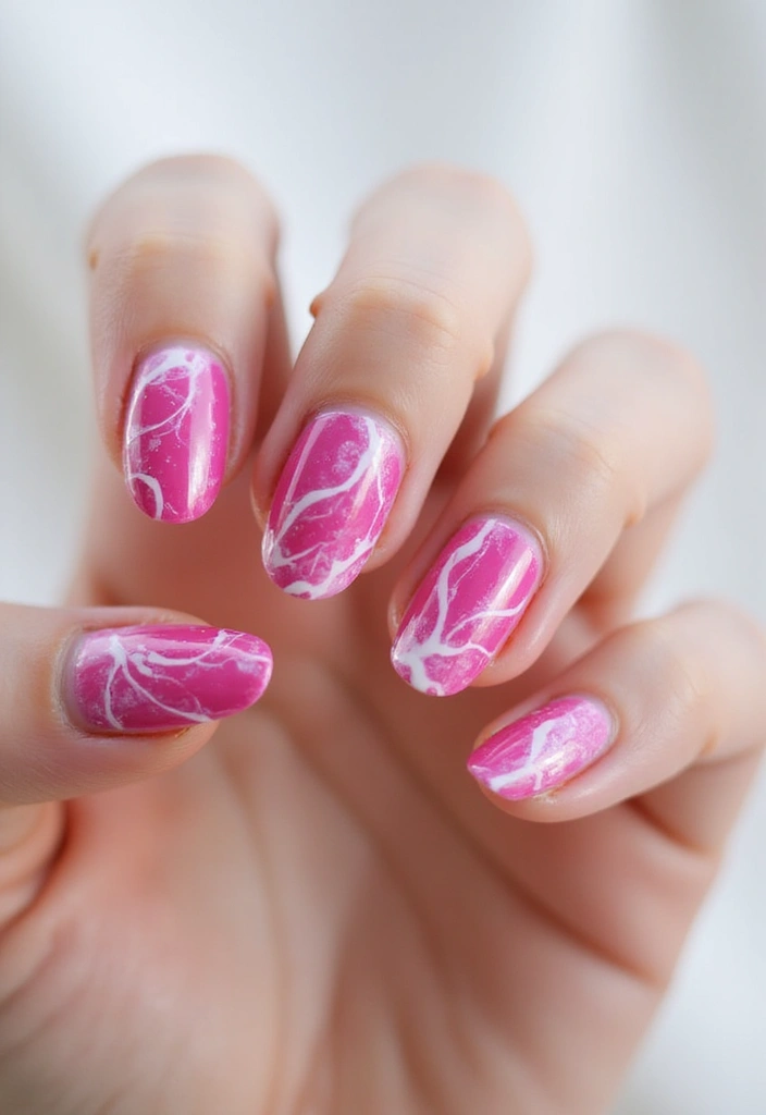12 Stunning Marble Pink Nail Ideas That'll Make Your Friends Green with Envy! - 2. Fuchsia and White Swirl Marble