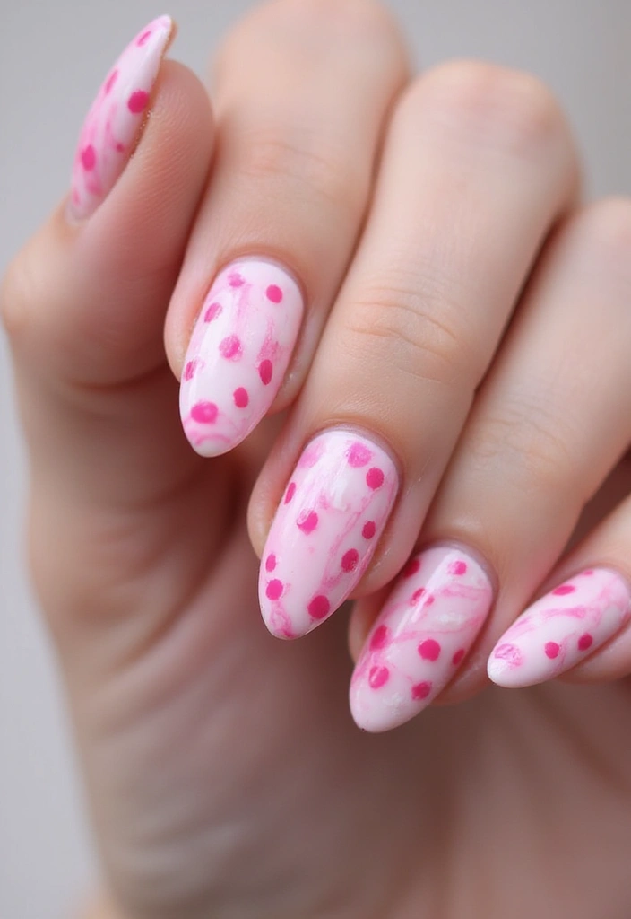 12 Stunning Marble Pink Nail Ideas That'll Make Your Friends Green with Envy! - 7. Abstract Marble with Bold Fuchsia Dots