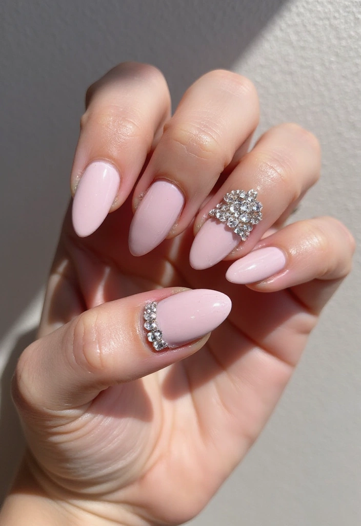 12 Stunning Marble Pink Nail Ideas That'll Make Your Friends Green with Envy! - 8. Marble Pink with Rhinestone Accents