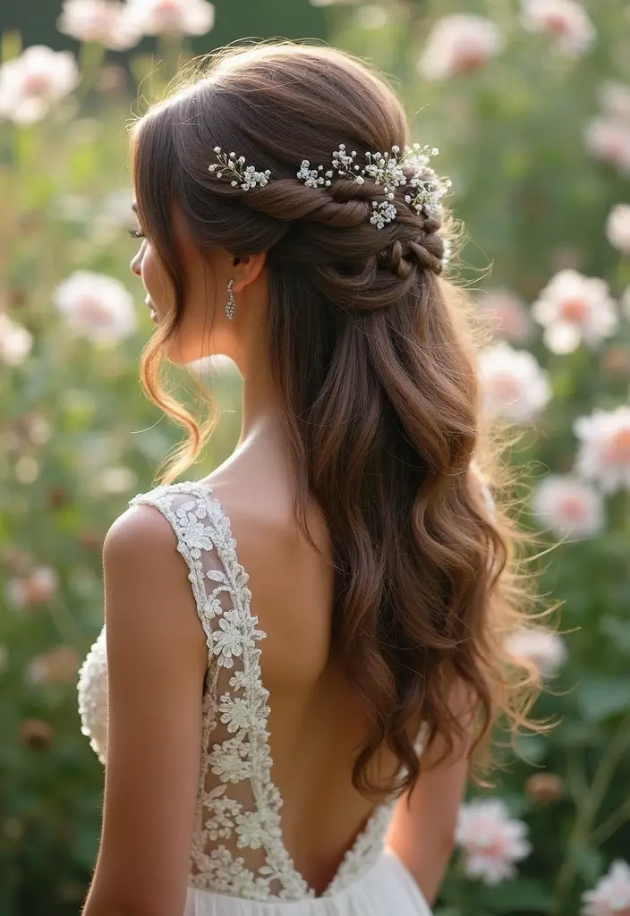 15 Boho Wedding Hairstyles That Are Pure Dreaminess (Wait Until You See #8!) - 3. Half-Up, Half-Down with Beads
