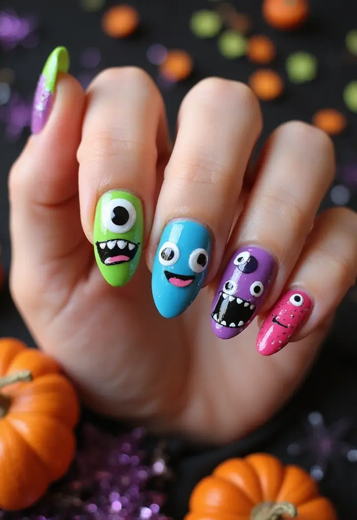 15 Fancy Nails to Flaunt This October (You Won't Believe #7!) - 14. Scary Yet Cute Monsters