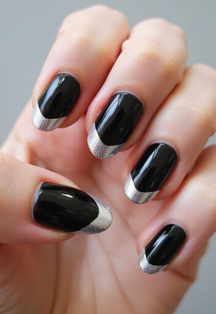15 Glamorous Almond-Shaped Black and Silver Nail Designs to Try This Season! - 4. Classic French with a Twist