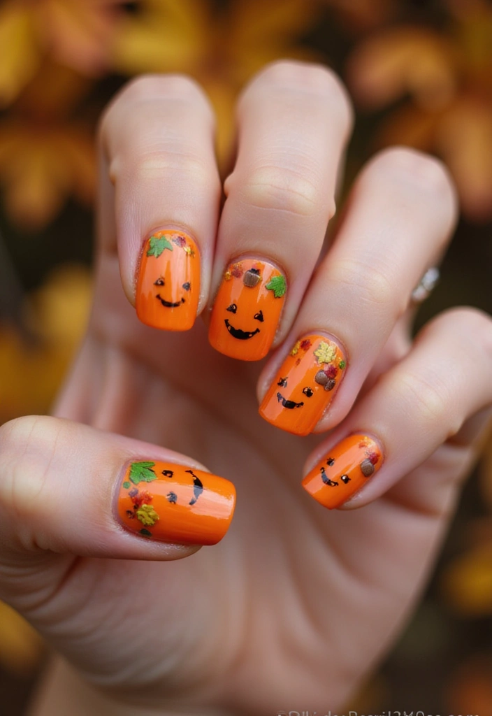 16 Pumpkin Nail Designs That Are Perfect for Fall (You’ll Love #8!) - 11. Cute Pumpkin Characters
