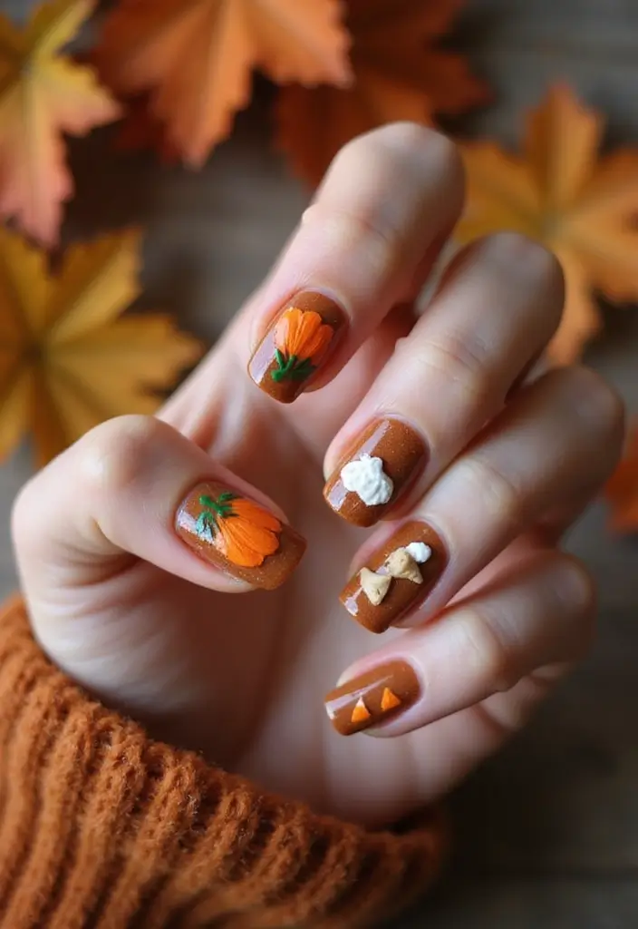 16 Pumpkin Nail Designs That Are Perfect for Fall (You’ll Love #8!) - 16. Pumpkin Pie Delight