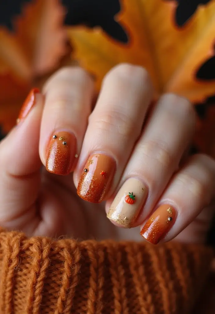 16 Pumpkin Nail Designs That Are Perfect for Fall (You’ll Love #8!) - 4. Pumpkin Spice Ombre