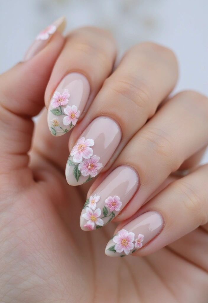18 Nude Sheer Nail Designs That Are Perfect for Any Occasion! - 11. Delicate Floral Patterns