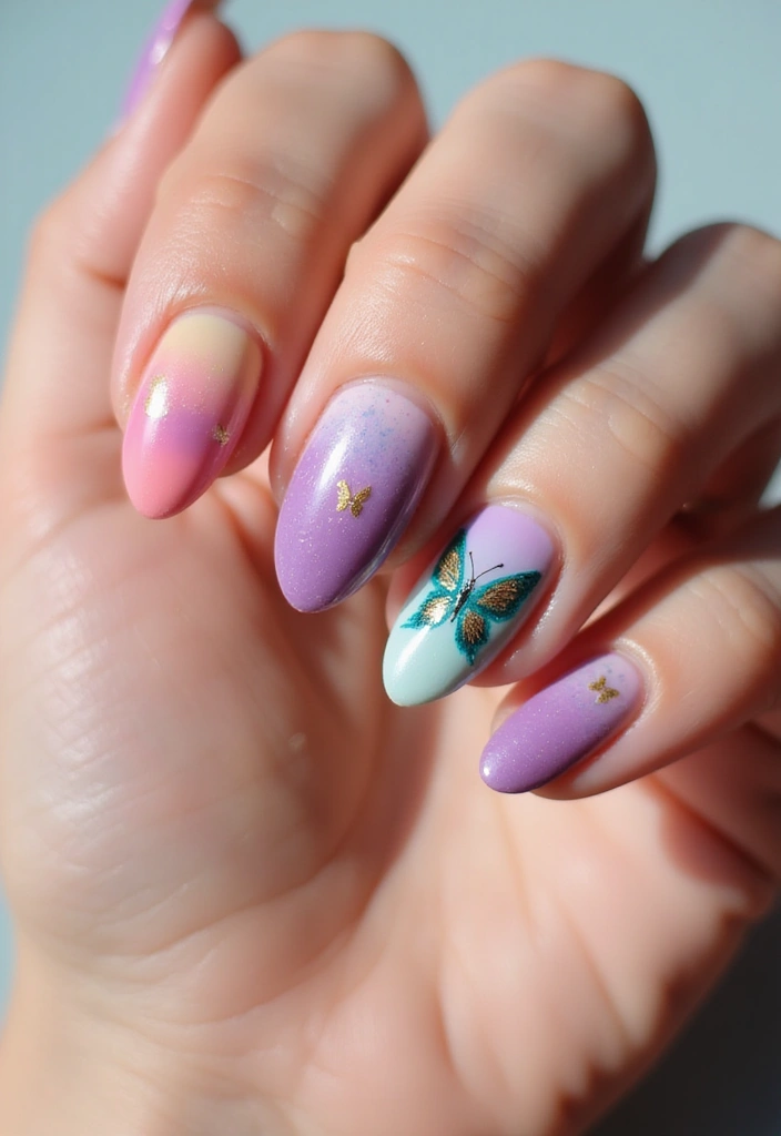 18 Trendy Butterfly Nail Manicures to Try This Season (Get Ready for Compliments!) - 1. Colorful Gradient Butterflies