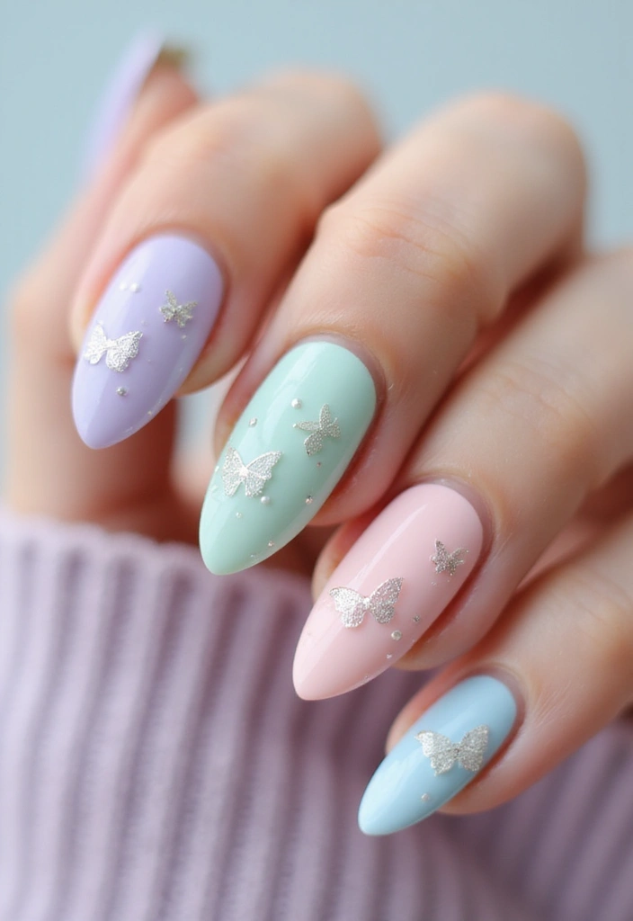 18 Trendy Butterfly Nail Manicures to Try This Season (Get Ready for Compliments!) - 12. Pastel Dream Butterflies