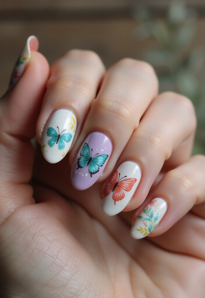18 Trendy Butterfly Nail Manicures to Try This Season (Get Ready for Compliments!) - 16. Bohemian Butterfly Nails