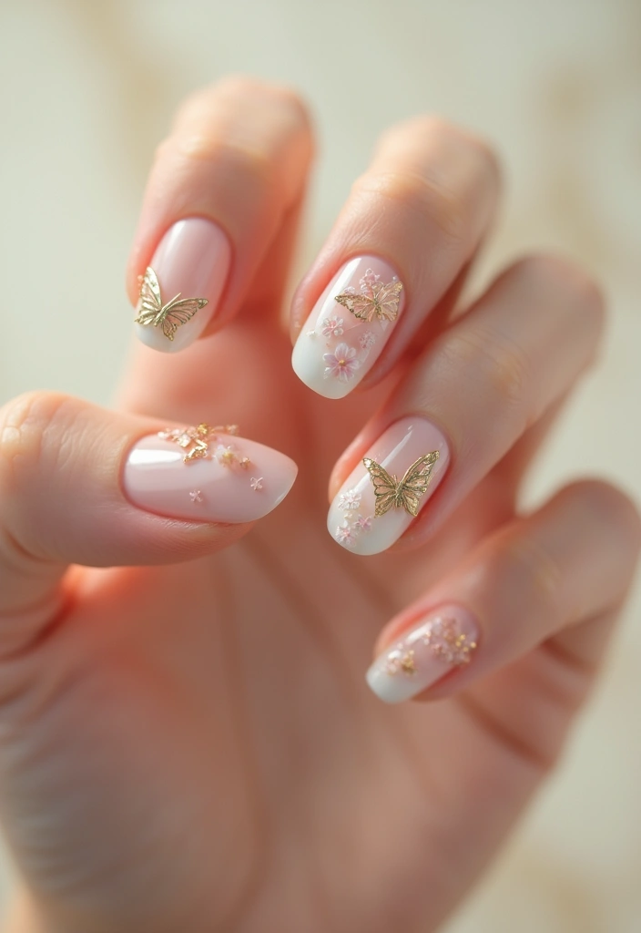18 Trendy Butterfly Nail Manicures to Try This Season (Get Ready for Compliments!) - 17. Elegant French Butterfly Manicure