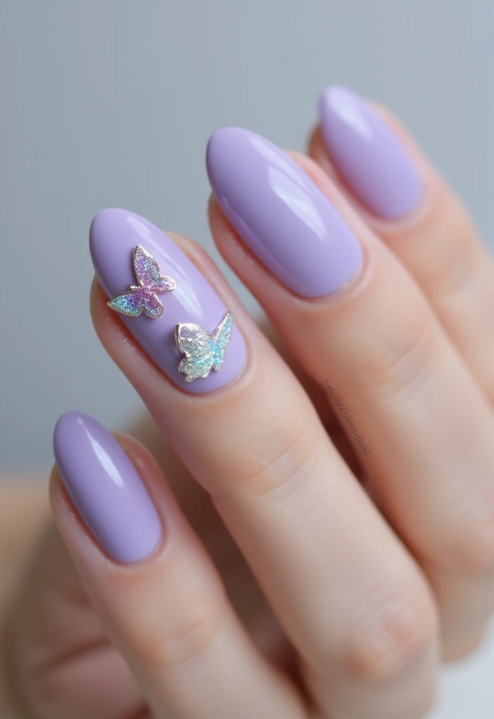18 Trendy Butterfly Nail Manicures to Try This Season (Get Ready for Compliments!) - 3. Glittery Butterfly Accents