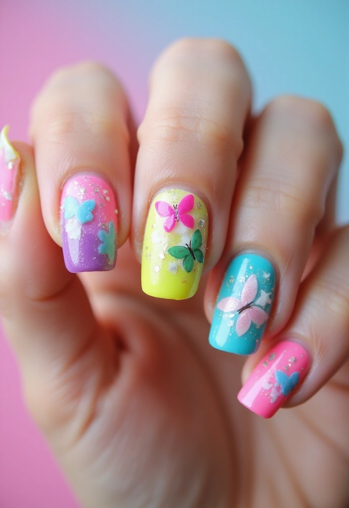 18 Trendy Butterfly Nail Manicures to Try This Season (Get Ready for Compliments!) - 5. Neon Butterfly Designs