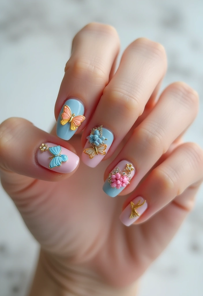 18 Trendy Butterfly Nail Manicures to Try This Season (Get Ready for Compliments!) - 7. 3D Butterfly Charm Nails